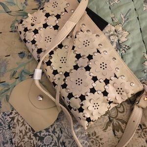 Dan W winter white Laser cut studded  shoulder bag